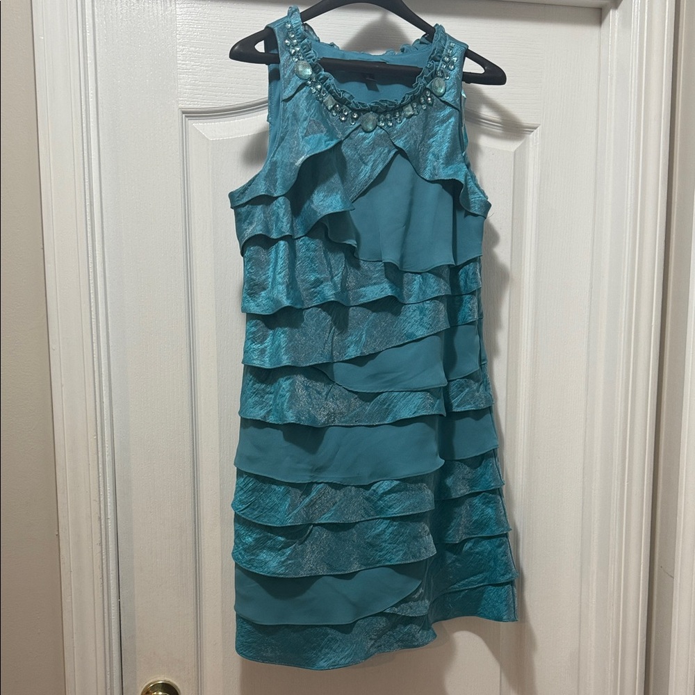S.L. Fashions Teal Layered Mini Dress